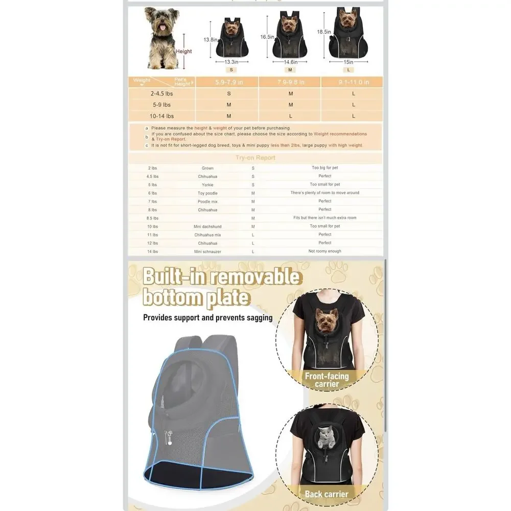Pet Dog Carrier Backpack Small Dog Front Backpack Ventilated Mesh Dog Travel XL